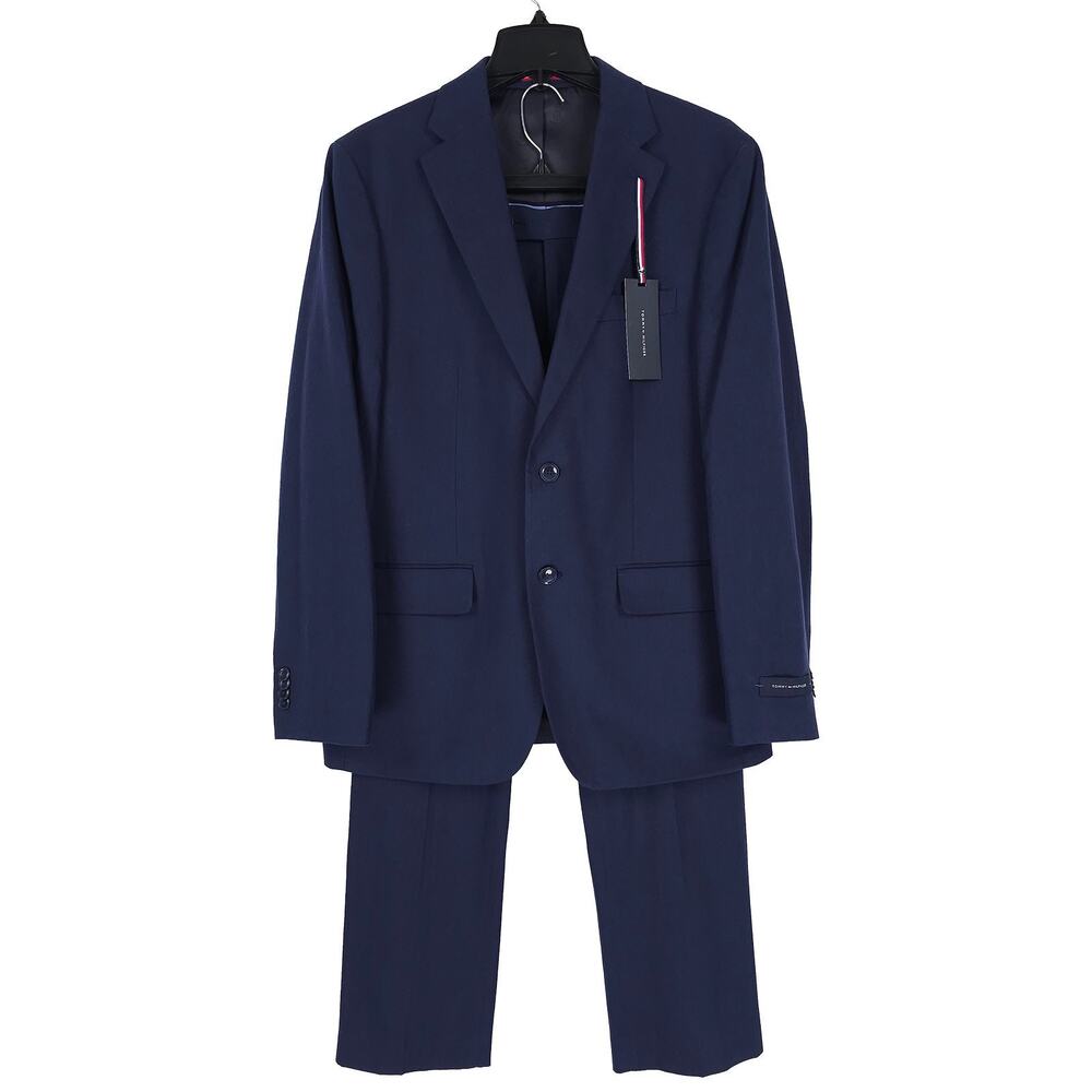 Tommy Hilfiger Mens Modern Fit 2 Piece Suit 36S 32x30 Navy Linen Cotton Blend